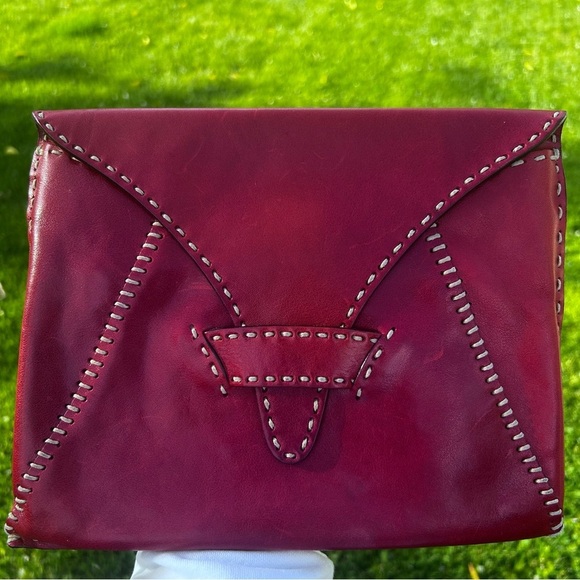 Johnny Farah Deep Red Leather Envelope Clutch Bag - Picture 1 of 7